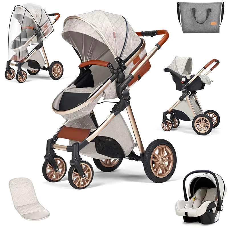 Blue Childhood Baby Stroller 3 in 1 with Car Seat 2 in 1 Travel System with Stainless Steel Original EN1888 Passed