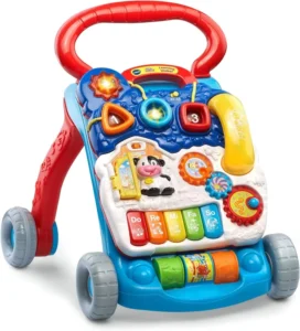 Blue Sit To Stand Learning Walker Foldable Plastic Car Toy Baby Walking Light Frustration Free Packaging Newborn Boys
