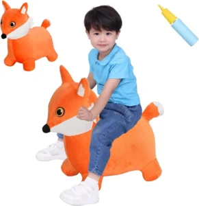 Bouncy Fox Hopping Toys for Girl Birthday Gifts Toddler Plush Hopper Ride on Inflatable Animal Hopper Rubber Bouncer