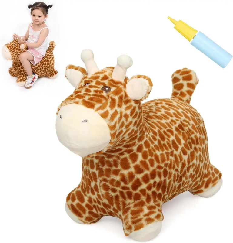 Bouncy Giraffe Hopping Toys for 1 2 Year Old Girl Toddler Plush Hopper Ride On Inflatable Animal Rubber Bouncer