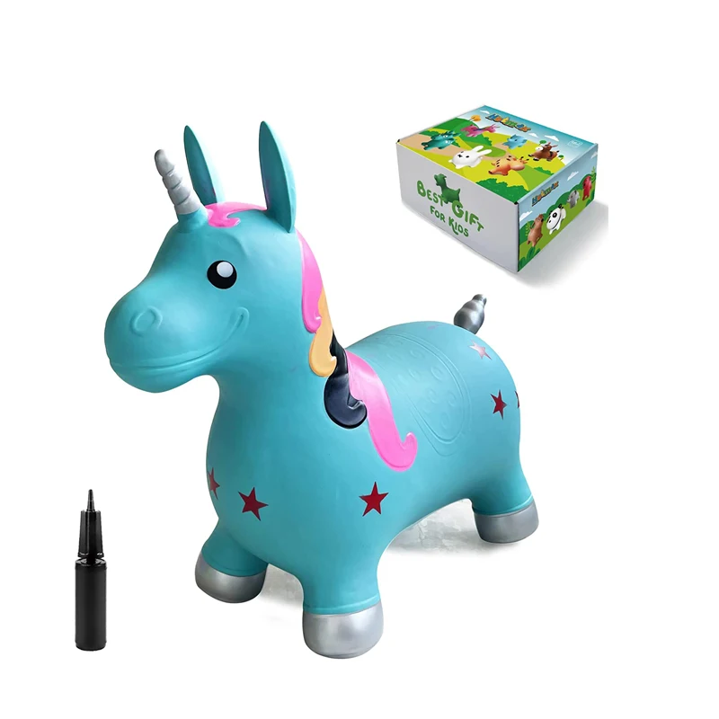 Bouncy Horse Hopper Brown Inflatable Jumping Horse Ride on Rubber Bouncing Animal Toys for Kids Toddlers