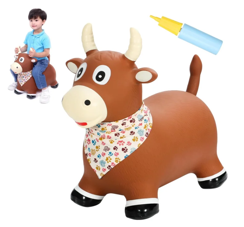 Bouncy Ride on Toy Animal Toddlers Bouncing Animal Hopping Toys Inflatable Ride on Rubber Bouncer