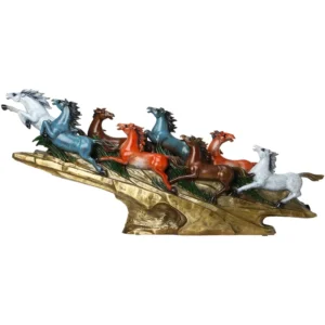 Brass Colorful Feng Shui 8 Running Horses Statue