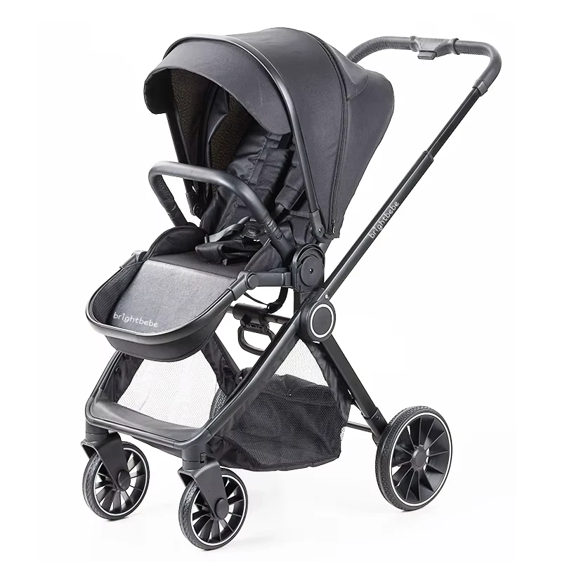 Brightbebe Luxury 3 in 1 Travel System Large Wheels High Landscape Baby Stroller with Car Seat Leather Material