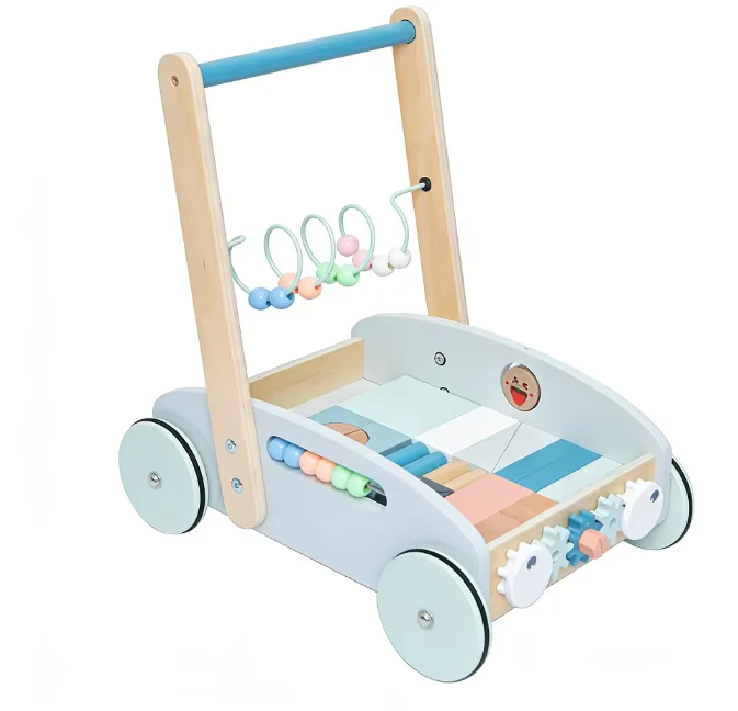COMMIKI Customized Wooden Baby Walker with Blocks Early Education Busy Board Wooden Toy
