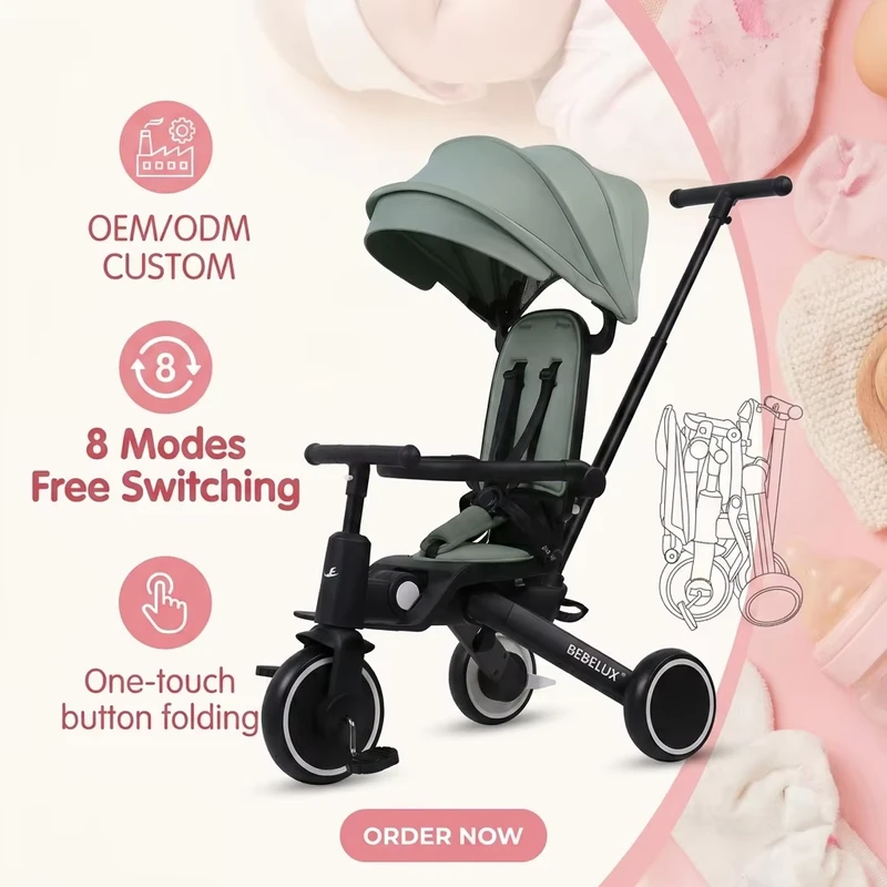 CUSTOM Modular 8 in 1 Multi Stage Grow with Me Children Riding Trike Bicycle Safe 5 Point Harness Kids Tricycle for Boys Girls