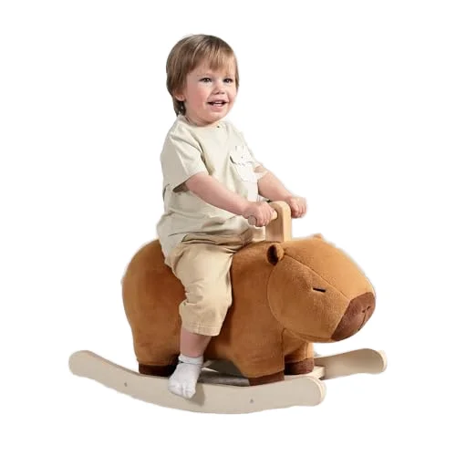 Capybara Wooden Rocking Horse for Toddlers 1 Year Old Cute Brown Stuffed Plush Ride on Animal Nursery Christmas Birthday Boys