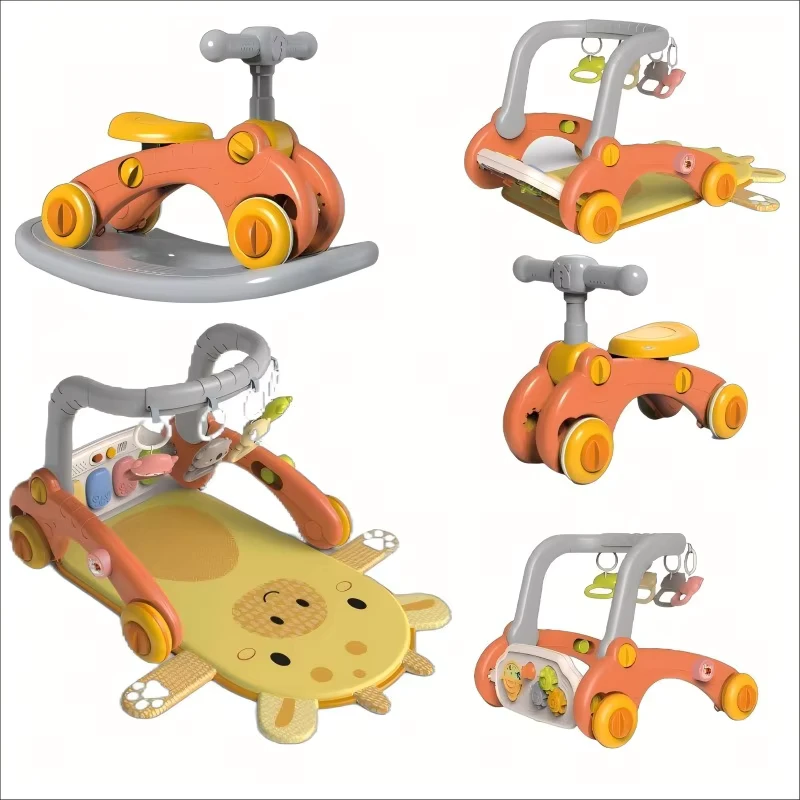 Cartoon 5 in 1 Plastic Baby Walker Toy Multifunctional Fitness Rack with Pedal Piano Lights & Music