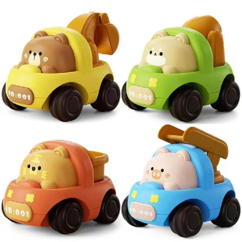 Cartoon Animal Shaped Mini Construction Truck Model Plastic Inertial Engineering Vehicle Toy Including Excavator Ladder Truck