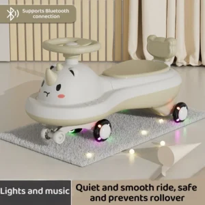 Cartoon Anti-rollover Baby Swing Car Toddler Toy Baby Walker with Music Flashing Wheels for 2-5 Years Old