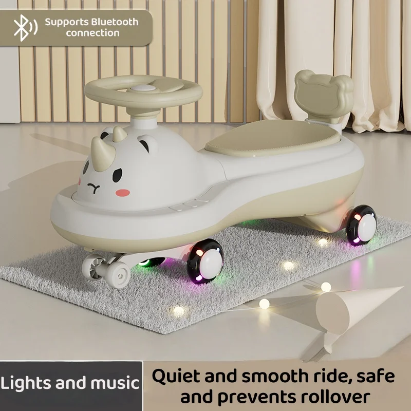 Cartoon Anti-rollover Baby Swing Car Toddler Toy Baby Walker with Music Flashing Wheels for 2-5 Years Old
