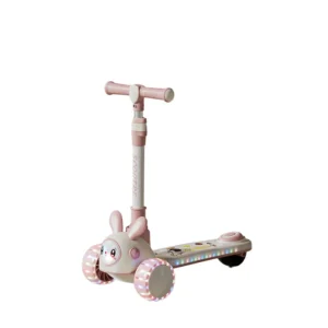 Cartoon Bunny Designed Modern Style Kick Push Scooter Foldable Plastic Three Wheels Toy for Kids Outdoor Use