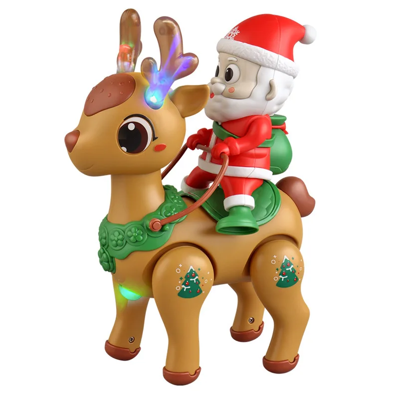 Cartoon Electric Plastic Santa Claus Educational Ride on Walking Christmas Reindeer with Music Lights Animal Toy Gift