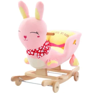Child Rocking Animal Shape Pink Plush Wooden Ride on Toys