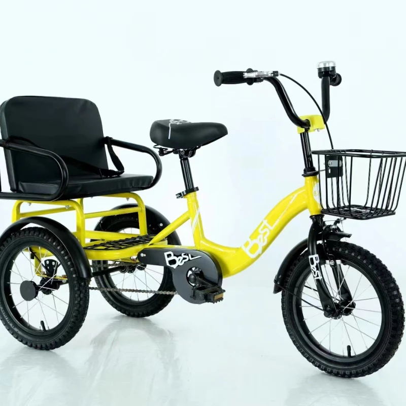 Child Tricycle Double Seat Tricycle for 6 to 8 Years Kids 12 16 20 Inch Kids Pedal Tricycle