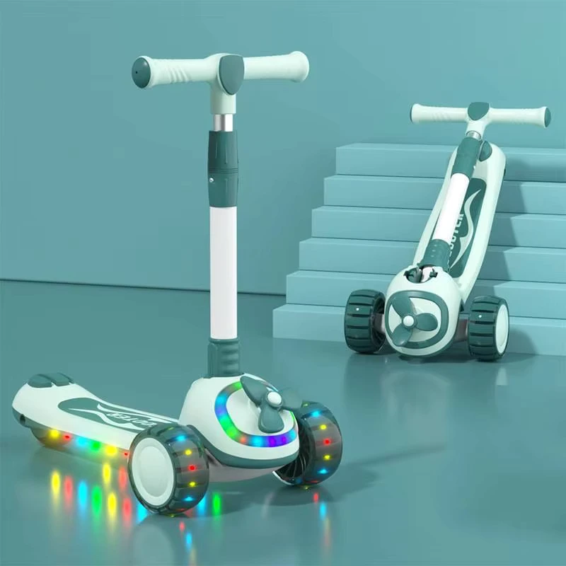 Children 3 Wheel Foldable Alloy Plastic Scooter LED Light PU Wheels Steel Frame Height Adjustable Seat Outdoor Kids 100kg Load