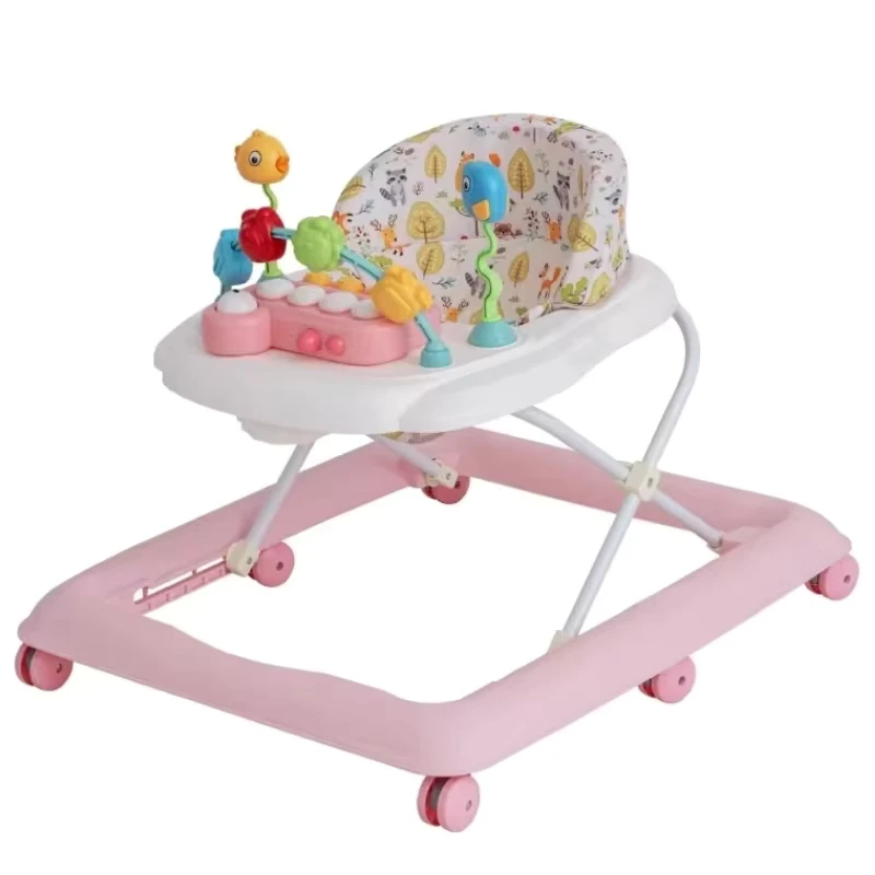 Children Adjustable Height Foldable Iron Frame Plastic 20KG Load Capacity Musical Baby Walker Wheels Customizable
