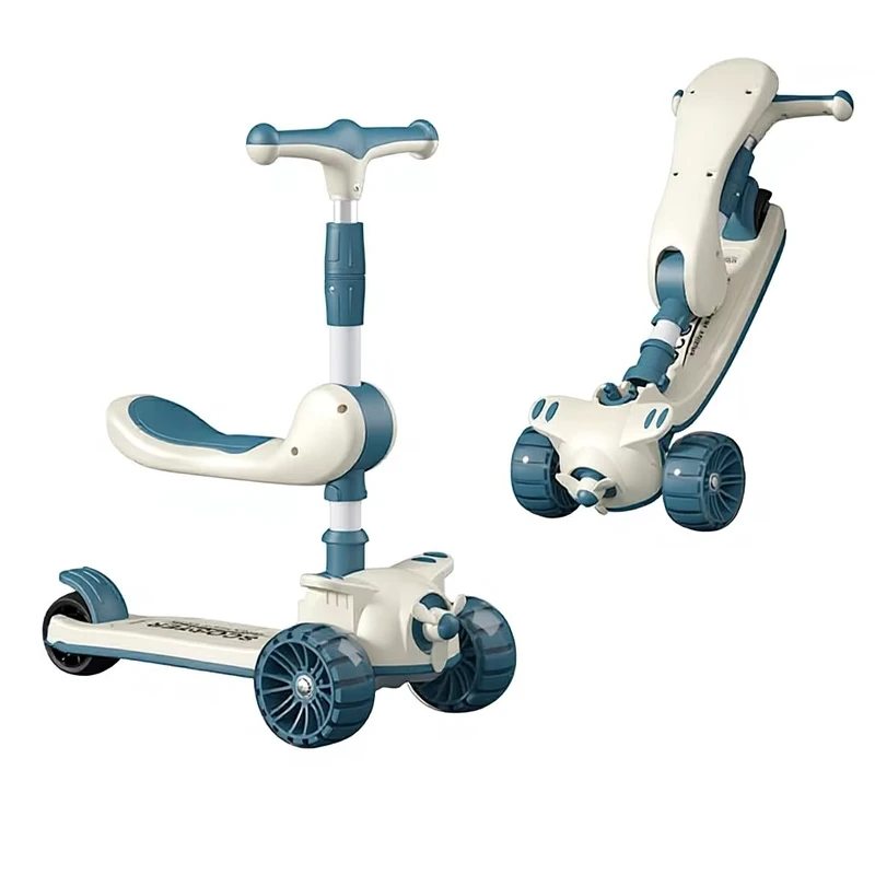 Children Foot Kick Scooty 3 in 1 with Seat Foldable 3 Wheel Scooter Outdoor