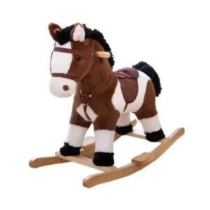 Children Gift Wooden Animal Brown Plush Toys Kids Rocking Horse
