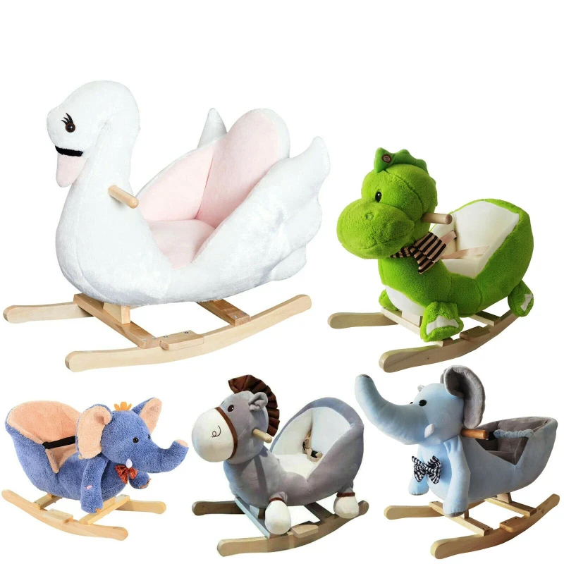 Children Kids Wooden Rocking Animals Rocker Baby Ride on Toy Gift Seat Songs