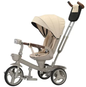 Children Metal Frame Tricycle, Parent-Controlled Folding Baby, 3 EVA Wheel with Brake, Tricycle with Sunshade