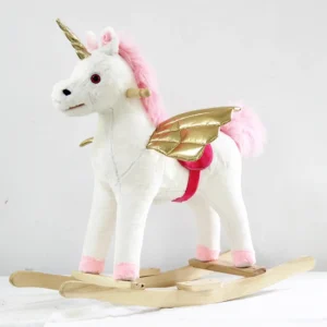 Children Ride on Toy Unicorn Rocking Horse Plush Rocking Unicorn Toy with Golden Wings