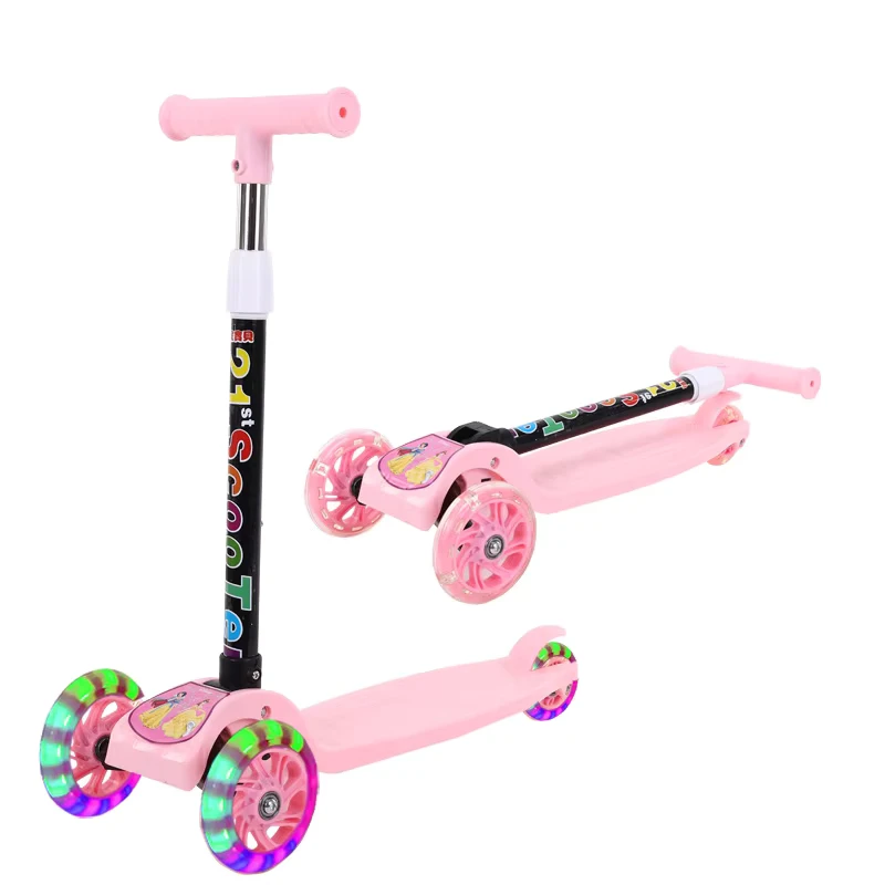 Children Scooter 3 Wheel Scooter with Flash Wheels Kick for 2-12 Year Kids Adjustable Height Foldable Children Scooter
