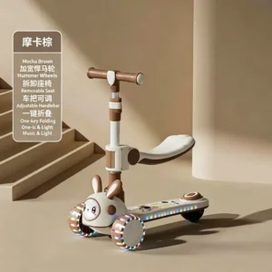 Children Scooter Bunny Lights Foldable Three PU Wheels Plastic Modern Design Outdoor 2-9y Unisex Cartoon Toy Car Seat Rear Foot