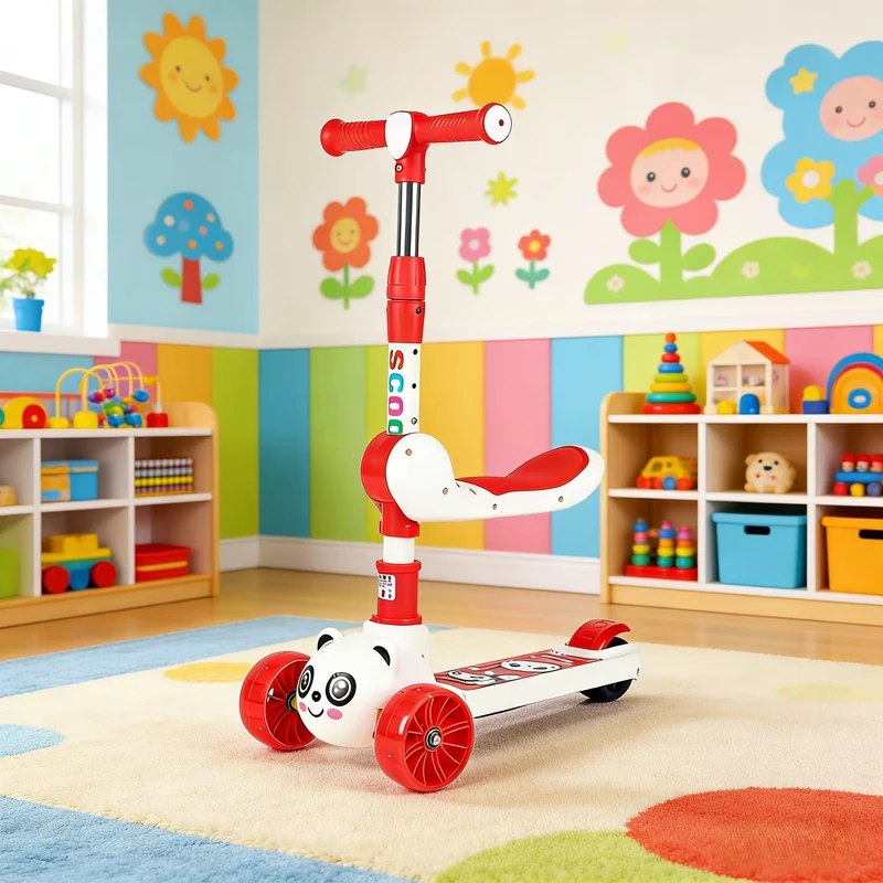 Children Three-Wheel Plastic Outdoor Kick Push Scooter Light Music Flash Seat Cute Design