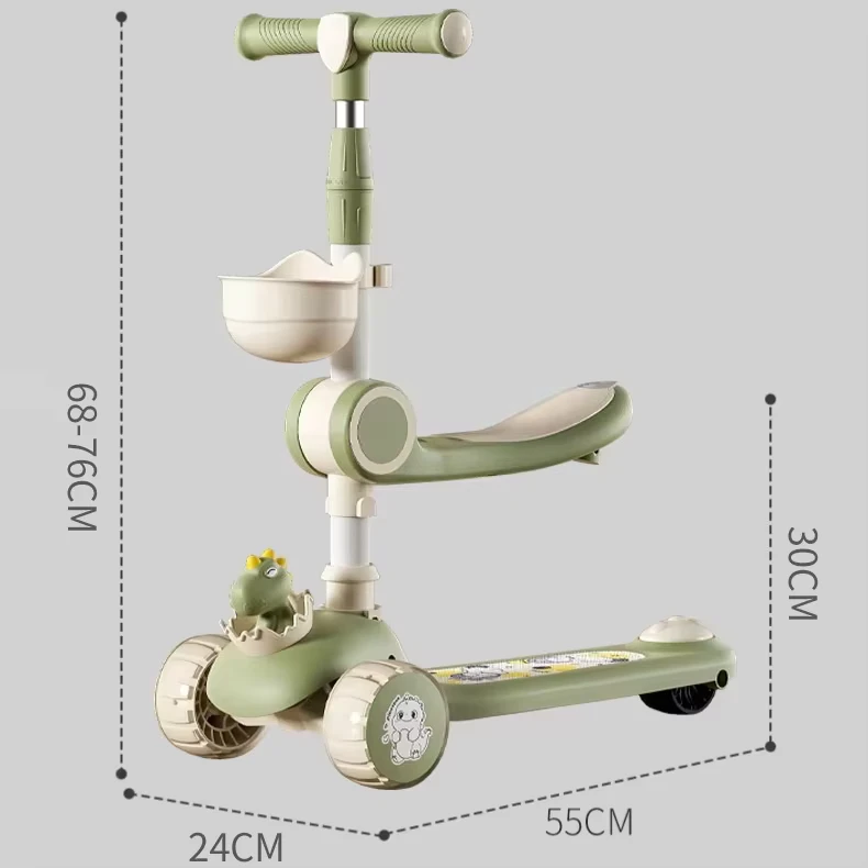 Children's 2-12 Years Old Kids Scooter with Lights Baby Walking Scooter Adjustable High and Folding Kids Scooter