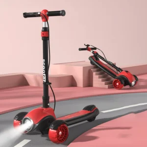 Children’s 3-Wheel Foldable Kick Scooter with Lights Height Adjustable Plastic & Steel for 9-Year-Olds
