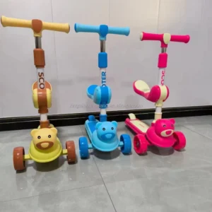 Children’s 3-in-1 Kick Scooter with Luminous PU Wheel Modern Foldable 2-in-1 Foot Scooter for Kids Outdoor Toys