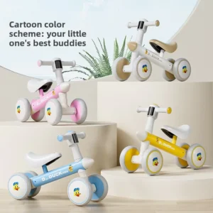 Children’s Balance Bike Tricycle No Pedals Metal Four-Wheel Ride-On Push Toy for Infant First Steps