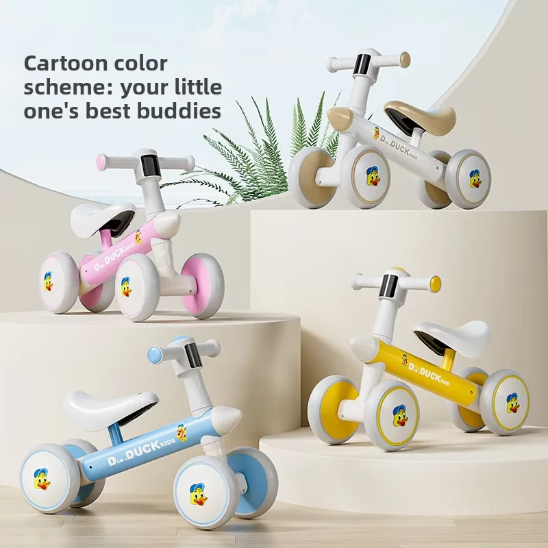 Children's Balance Bike Tricycle No Pedals Metal Four-Wheel Ride-On Push Toy for Infant First Steps