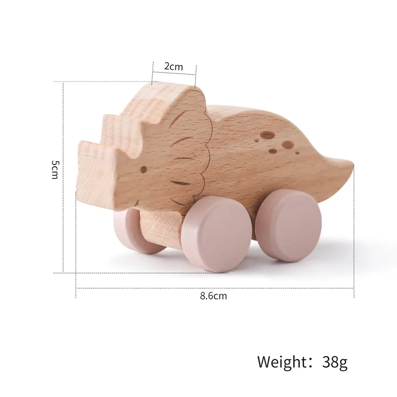 Children's Dinosaur Wooden Eco friendly Crash Resistant Push and Slide Car Toy Baby Cartoon Mini Car Kids Gift PMZ2036
