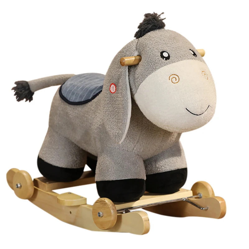 Children's Donkey 2 in 1 Rocking Horse Walking Toy Ride On Wooden Rocking Horse