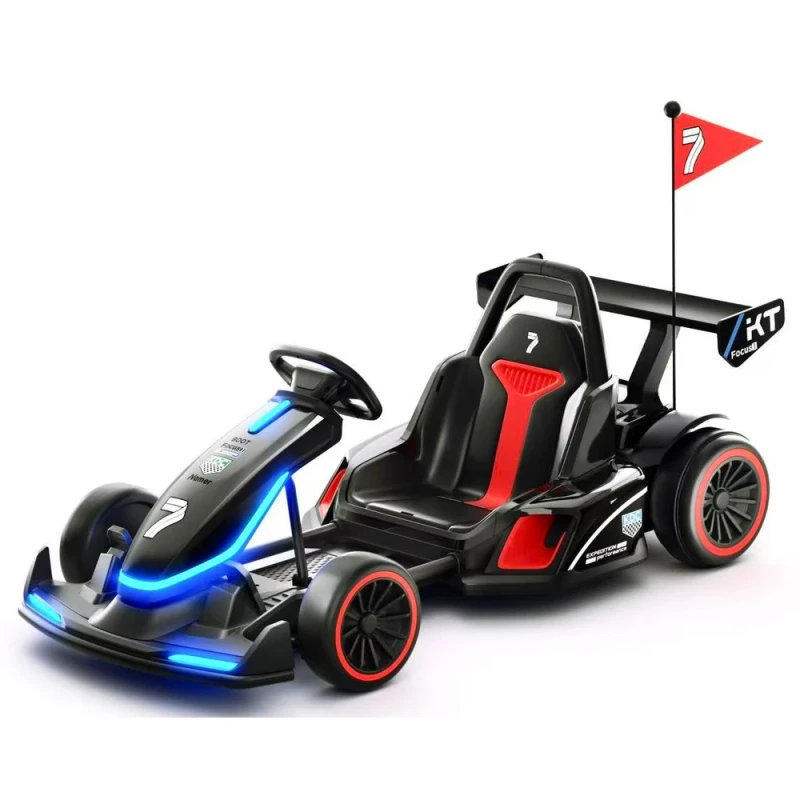 Children's Electric Go Kart Racing Style Ride-on Car with LED Lights Music Gift for Boys Girls Kids Go Karts