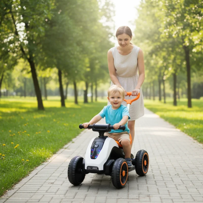 Children's Electric Motorcycle Four wheel Push Handle Remote Control Toy Dual Drive Stroller Music Lighting 2 to 4 Years Battery