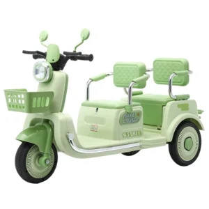 Children’s Electric Tricycle with Large Battery Baby Bike Tricycle with Strength Appearance Featuring Plastic Basket