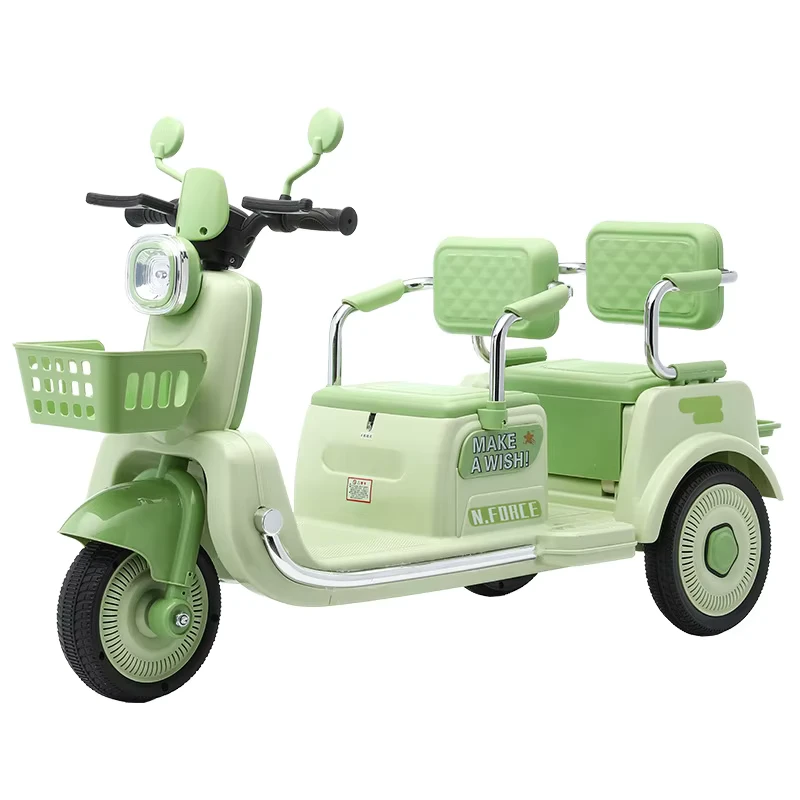 Children's Electric Tricycle with Large Battery Baby Bike Tricycle with Strength Appearance Featuring Plastic Basket
