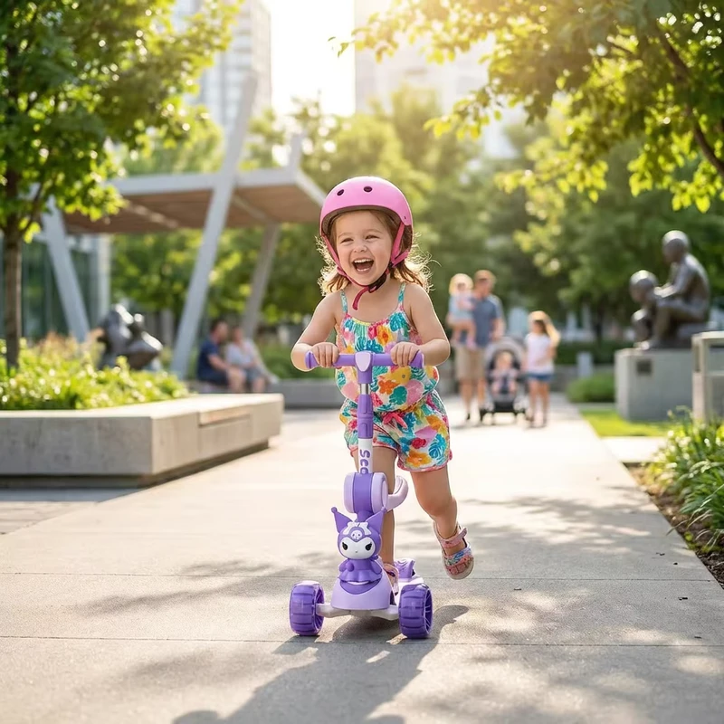 Children's Foldable Three in One Scooter with Seat for 3-6 Years Old Kids Anti Tipping Plastic 3 Wheel Cross border