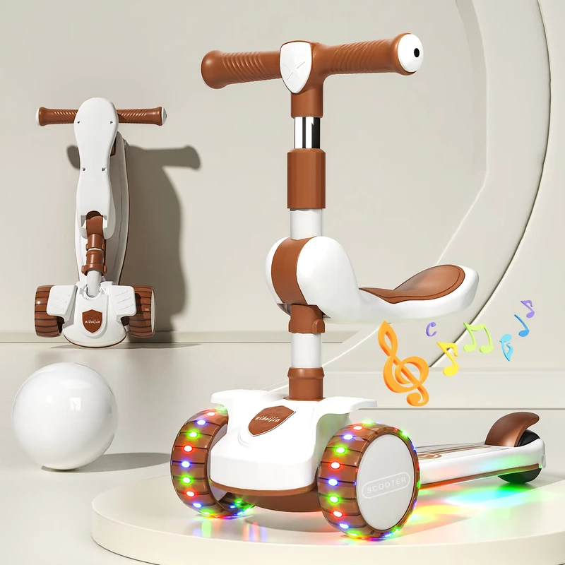 Children's Folding Pedal Scooter Tricycle with Safety Features 3-Wheel Electric Balance Toy for 2-8 Years