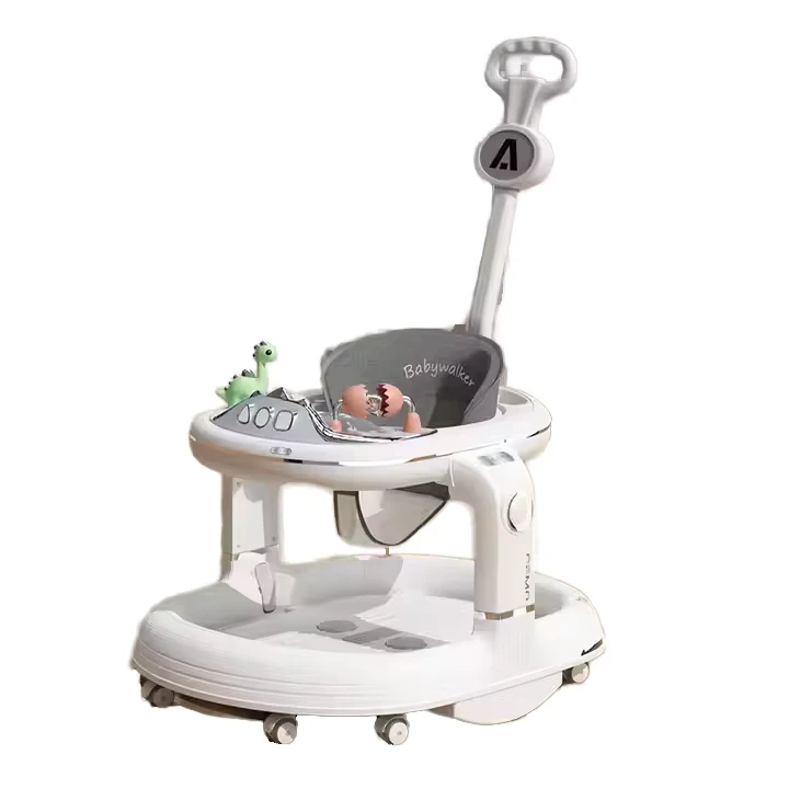 Children's Folding Plastic Push Walker with Seat Multifunctional Music Walkers for Kids Including Wheels