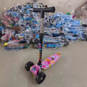 Children’s Kick Scooter Height Adjustable with LED Lights Foldable Mini Design Featuring Three Wheels