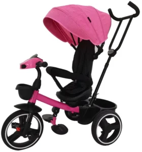 Children’s Metal Frame Tricycle with Sunshade and Pushbar 3 EVA Wheels EN71 Certified for 2-7 Year Olds