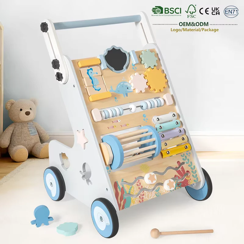 Children's Multi functional Baby Walker Stroller Wooden Toy