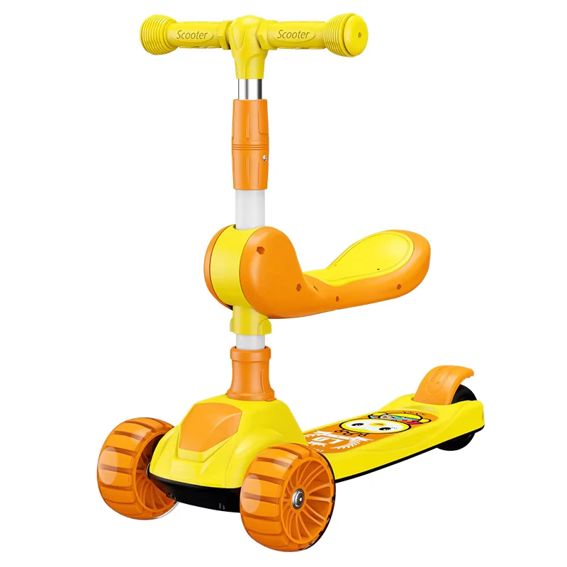 Children's Pedal Scooter with Seat Foldable Lightweight PU LED Luminous Wheels for 2 4 Years Old Boys