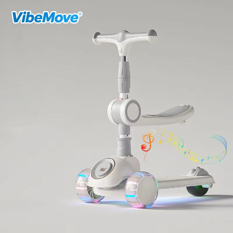 Children's Plastic 3-Wheel Folding Scooter Music Lights Anti-Tip Feature Ride-On Slide-On Height-Adjustable Seat Included