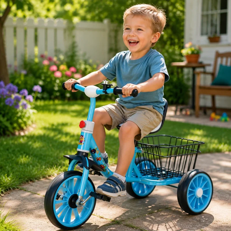 Children's Plastic Tricycle & Baby Bicycle, 2-3-6 Years Old, Kids Pedal with Replaceable Bucket Stroller
