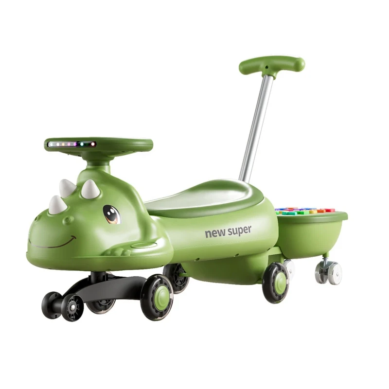 Children's Plastic Twisting Car 3 Wheel Push Rod Rear Basket 3 6 Years Old Anti Rollover Boys' Girls' Double Seater Model XZ 602